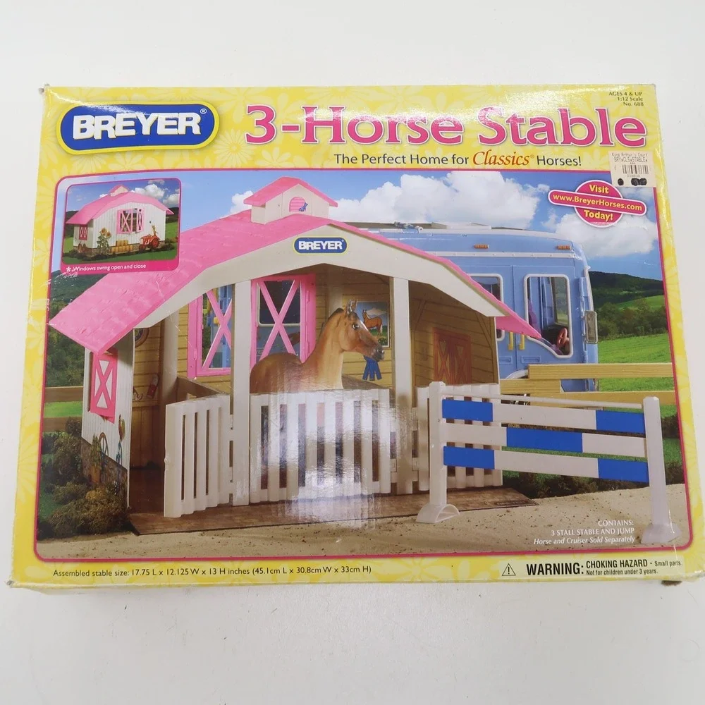 Breyer 3 Horse Stable 688 not complete Playset Toy Pink Roof Store away